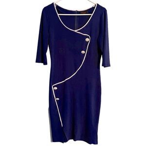 Vintage Viwenni Dress Size Medium women Blue with white accents comfy/stretchy